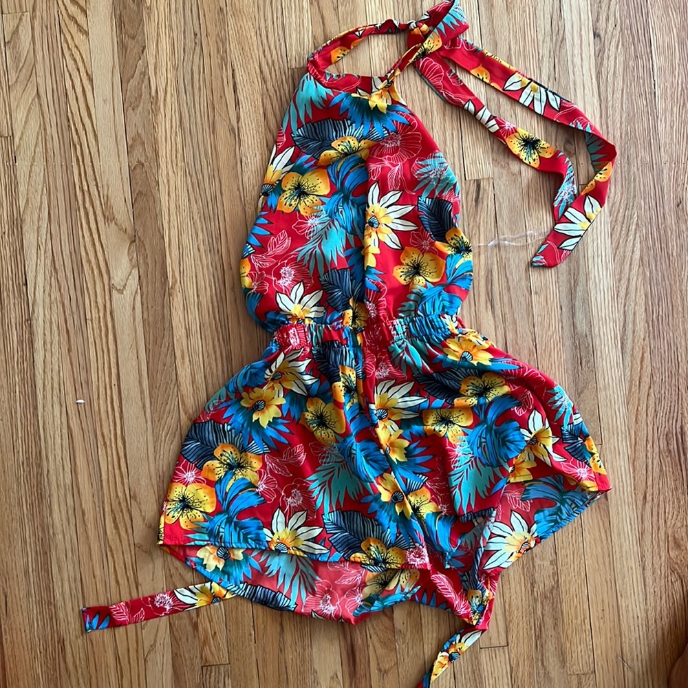 Shop 17 High Neck Open Back Tropical Romper